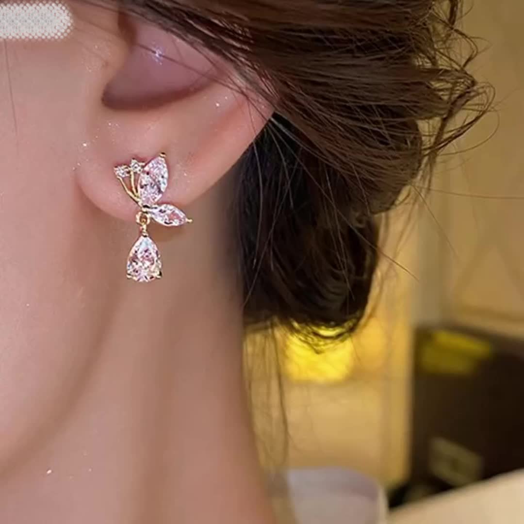 High-End Butterfly Bow Artificial Glass Earrings
